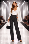Black Wool Stripes Pants