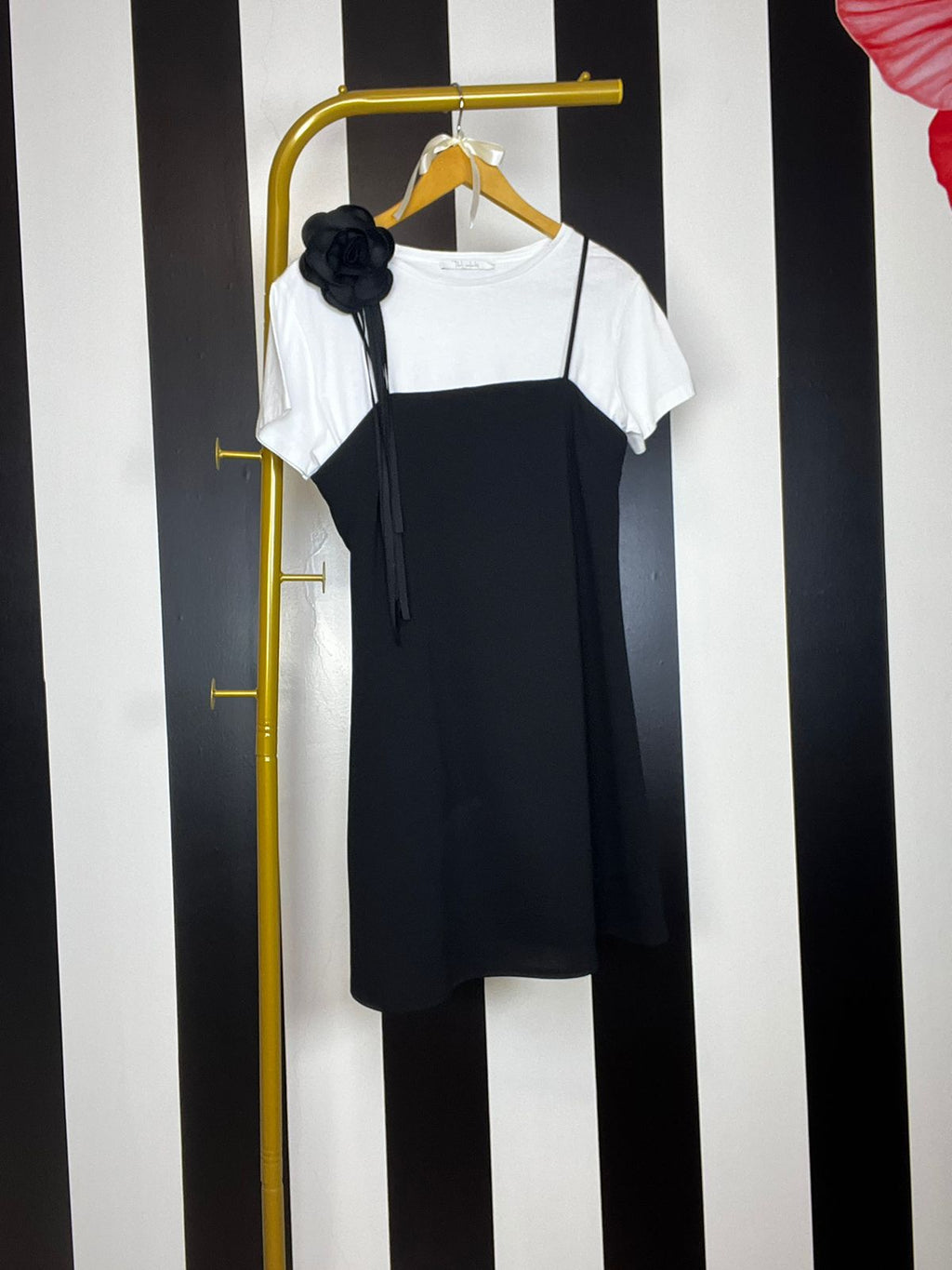 Short Black Dress w/White TShirt