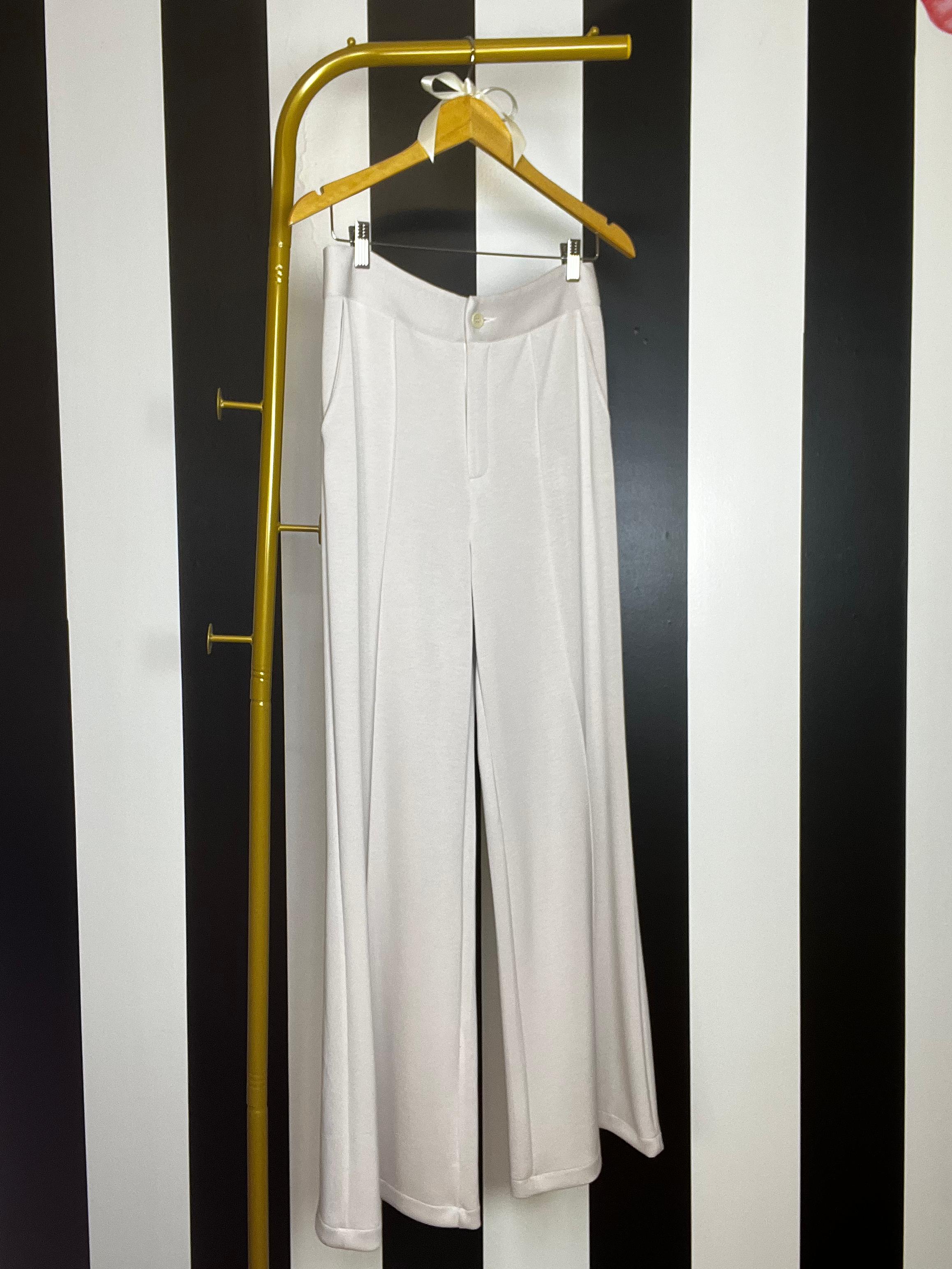 White Loose Cotton Leg Pants