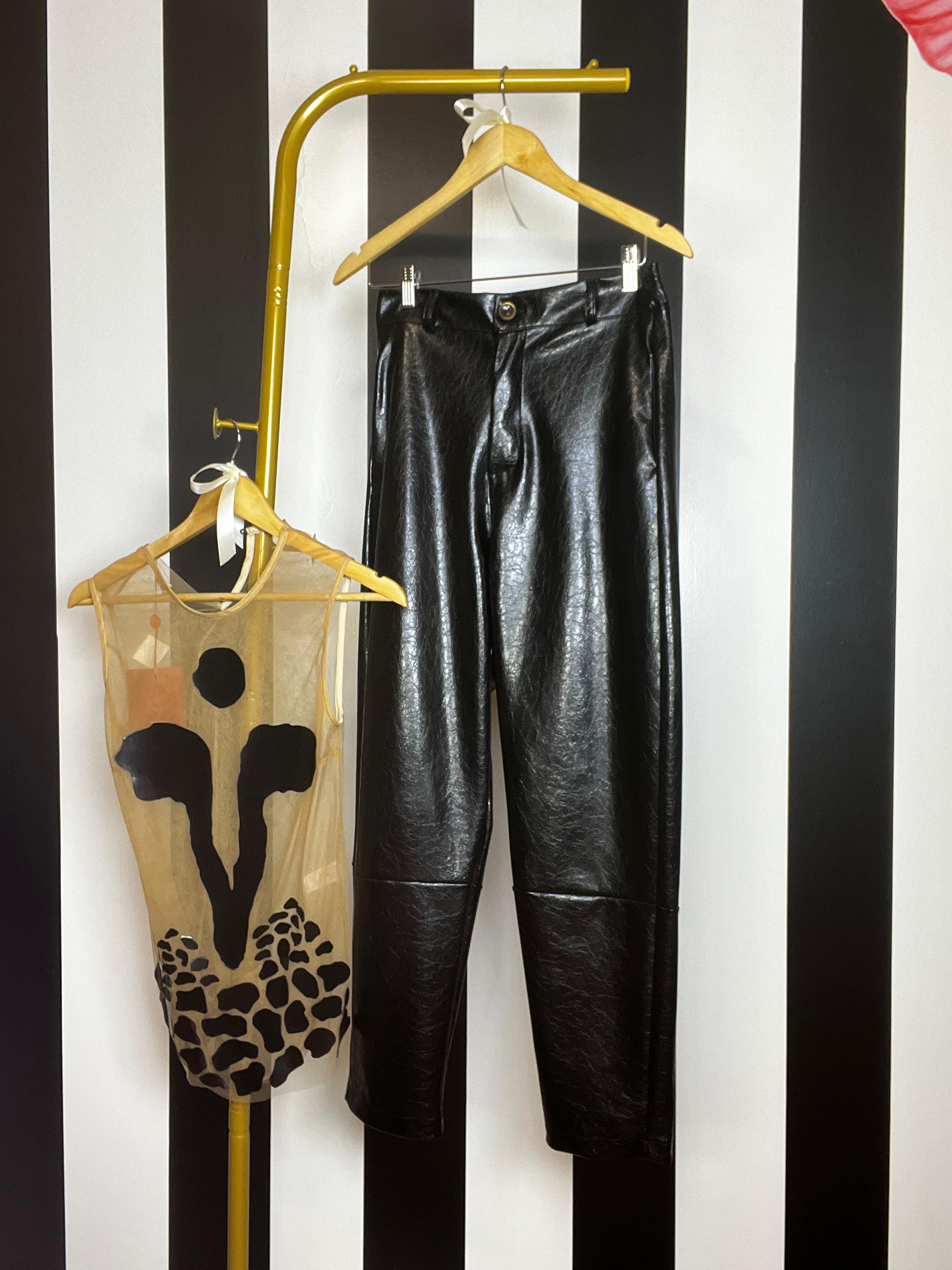 Black False Leather Pants