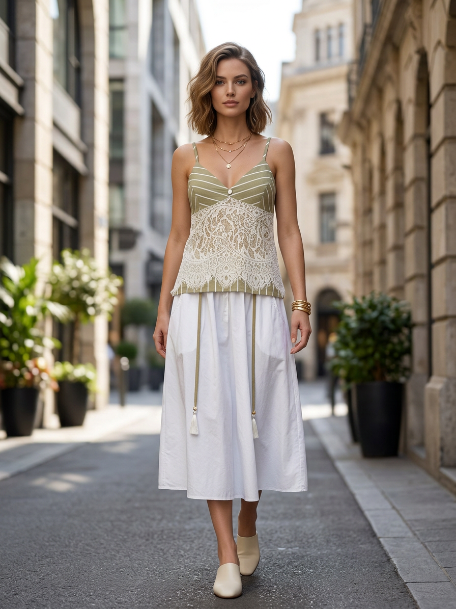Green & Beige Top