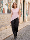 Black Cargo Satin Pants & Pink Top